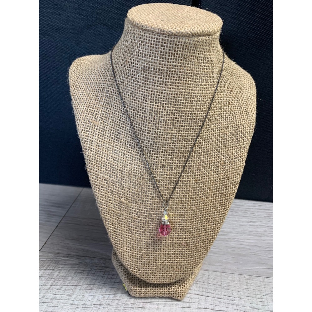 Italy 925 Sterling Silver Pink Crystal AB Rhinestone Pendant‎ Necklace 18 Inch